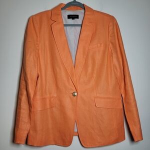 Talbots Orange Single-Button Blazer Size 12 100% Linen Office Workwear Career
